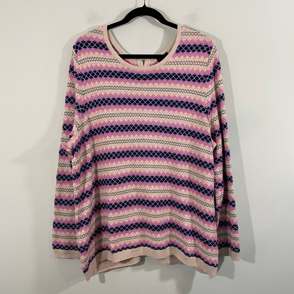 Talbots Women Multicolor Fair Isle Back Zipper Pullover Sweater Size 2X
